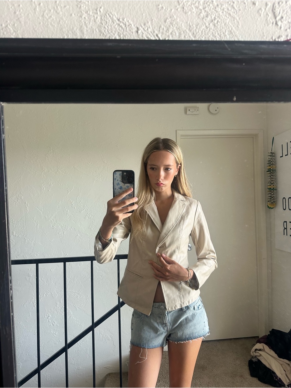 Cream Tailored Blazer Jacket for Women - Lightweight Single-Breasted